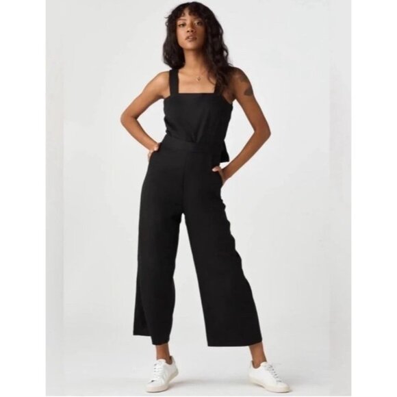 Vetta Pants - Vetta Sleeveless Tie Back Jumpsuit Black Womens Size 10 Tencel Wide Leg Boho